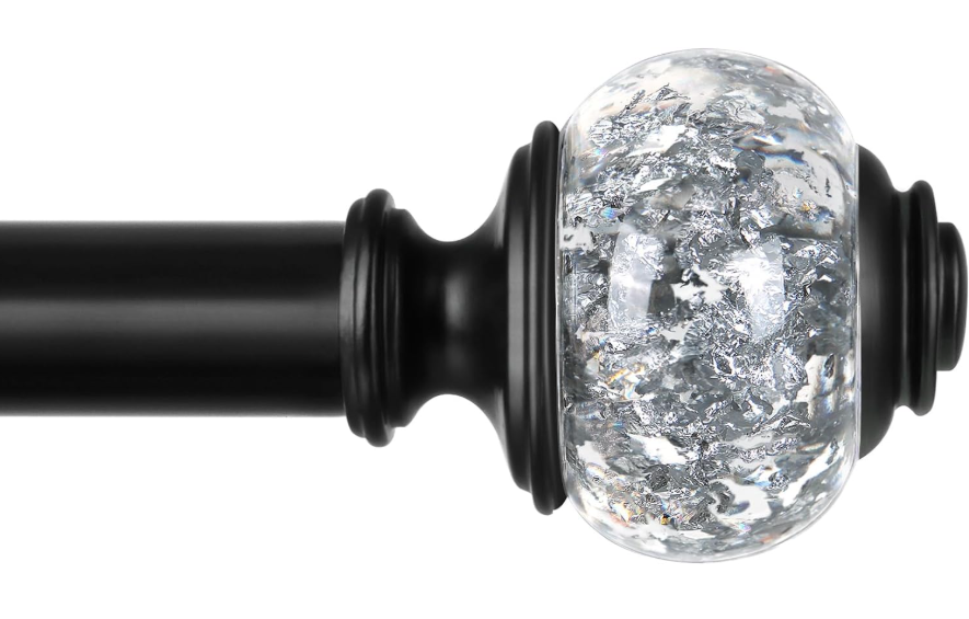 Black Curtain Rod, USFOOK 7/8 Inch Curtain Rods for Windows 72 to 144 Inch, Telescoping Splicing Drapery Rods 32 to 144 Inch, Decoration for Home with Decorative Translucent Finials