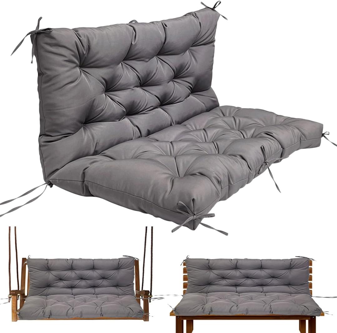 Gollense Porch Swing Cushions, 3 Seat Outdoor Swing Cushion Replacement with Backrest, 60 x 40 x 4 Inches Bench Cushion with 8 Ties for Outdoor Furniture for Patio, Backyard, Garden, Dark Grey