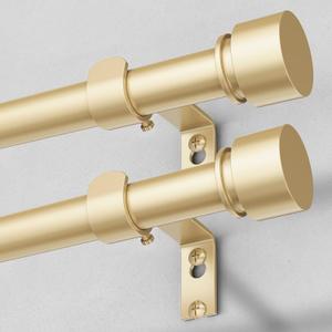 Modern Gold Curtain Rods 2 Pack for Windows 30 to 56 Inch, 1" Diameter Adjustable Heavy Duty Window Curtain Pole with Matte Gold End Cap Finials, Decorative Drapery Rods for Living Room, Bedroom