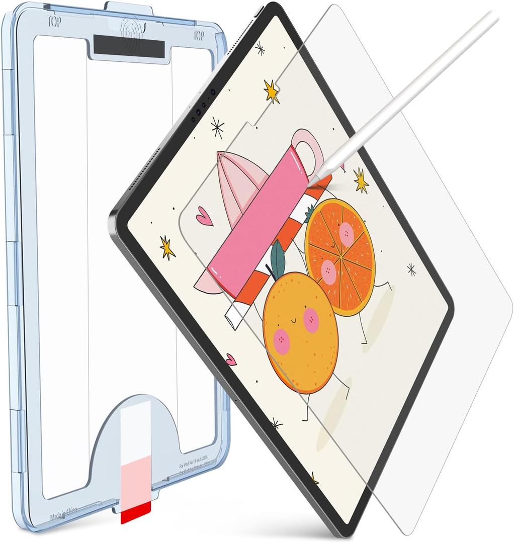 KCT Paperfeel Glass Screen Protector Compatible with iPad Pro 11 inch (2022&2021&2020&2018) / iPad Air 5th/4th (10.9 inch, 2022/2020) Draw as Paper, Anti Glare, EZ Kit | Tempered Glass, Screen Protector, Draw as Paper, with Matte Surface, EZ Kit