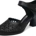 NEWBELLA Womens Mary Janes Vintage Pumps with Adjustable Ankle Strap & Embossed Cutou Design, Comfortable Flared Heels for Casual & Dressy, Size 9