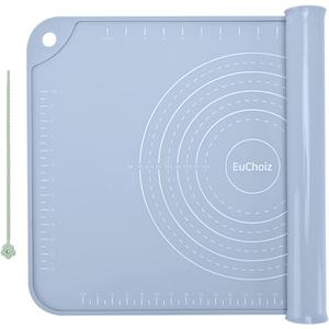 Silicone Pastry Mat 20"*16" Extra Thick Non Stick Baking Mat Food Grade Silicone Dough Rolling Bake Mat with Edge Heightening Blue