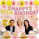 24 Pcs 50th Birthday Decorations for Women, Back in 1976 Party Supplies, Pink Gold 50th Birthday Banner Backdrop Hanging Swirls Balloons Honeycomb Centerpieces Sash
