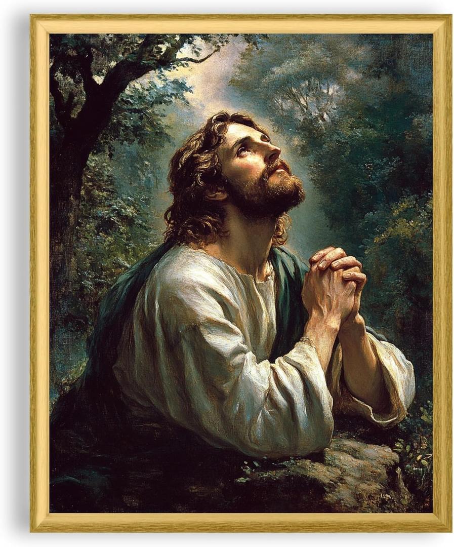 Art Shoppe Framed Print Wall Art, Vintage Wall Dcor for Living Room, Bedroom, Office, High-Resolution Image on Premium Art Paper, 3/4" Frame with Plexiglass Front, Ready to Hang, 17"x21" (Jesus at Gethsemane)