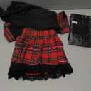 Lidogirl Women Tie-Front Crop Top And Lace Trim Plaid Skirt Set With Stockings XS-2XL (Small, Black)