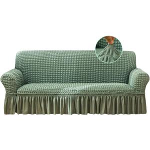 Jeloris Stretch Sofa Slipcover Easy Fitted Sofa Couch Cover with Skirt, Durable Washable Universal High Elastic Furniture Protector for Kids, Pets (X-Large, Green)