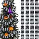32.8FT Halloween Tree Sandworm Ornament Decorations, Black and White Metallic Foil Tinsel Twist Nightmare Sand Worms Hanging Garland Xmas Tree Decor for Scary Home Backdrop Holiday Birthday Party