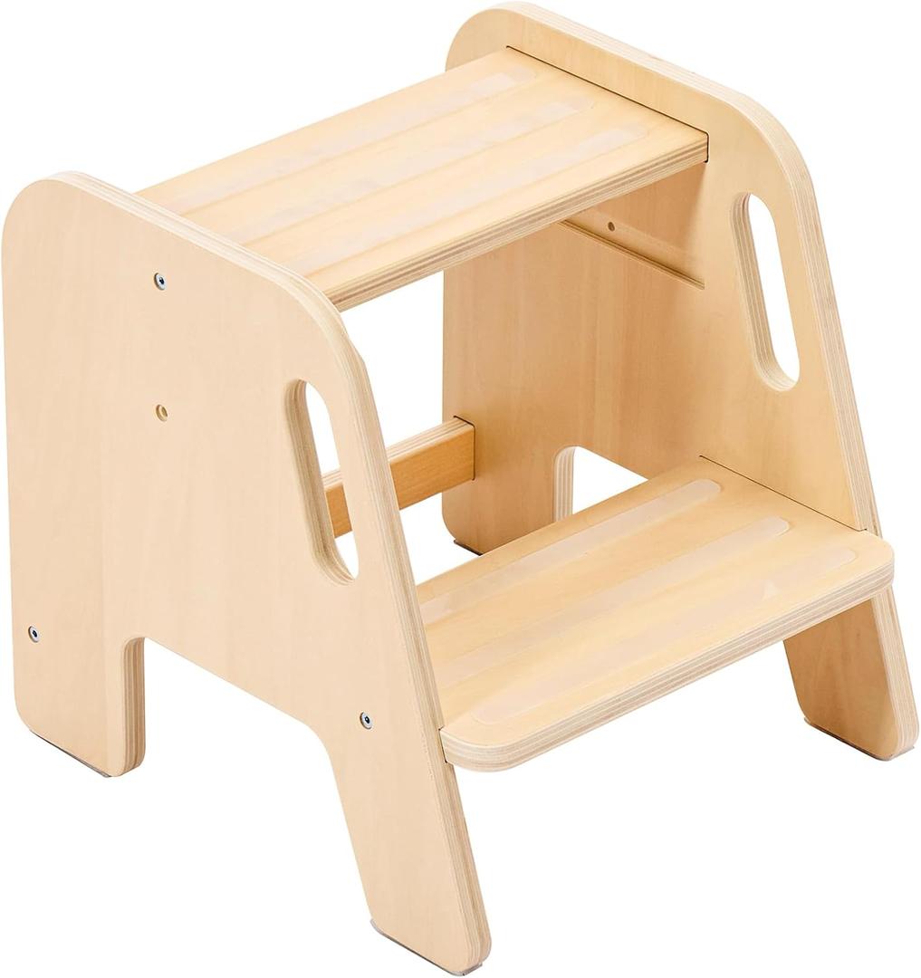 Step Stool for Toddler Kids Wooden  Height Adjustable 2-Step Ladder with Handles  Bathroom Sink Kitchen Bedroom Potty Training  Non-Slip Safety Design for Children 18 Months+ (Natural)