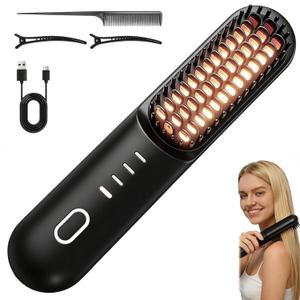 Go Brush Pro for Short Hair - 2026 Upgraded Cordless hair Straightening Brush, 4 Temperature Settings, Fast Heat, MCH Ceramic Care, 4000mAh Rechargeable Straightener for Frizz-Free Styling (black)