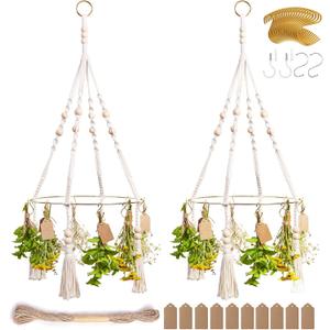 Herb Drying Rack with Decorative Tassels, 2-Pack Includes 20 Golden Hooks, 25 Gift Tags & 32ft Jute Twine - Hanging Herb Dryer for Kitchen, Garden, Home Decor