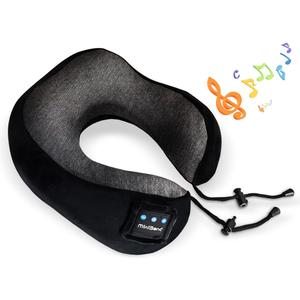 Neck Pillow with Bluetooth Headphones Function for Travel, Travel Pillow 100% Pure Memory Foam, Airplane Pillow, Wireless Headphones with Microphone for Traveling Car Home Office Black