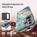 Goodon for Samsung Galaxy S24 Plus Case Wallet - Flip Folio Leather Cover with Trendy Floral Design, 3 Card Slots & Kickstand Function, Protective Phone Case for Women and Girls - Teal Gold Marble