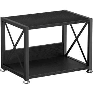 Giikin Desktop Printer Stand with 2 Tier Wood Storage Shelves, Multi-Purpose Desk Organizer for Fax Machine, Scanner, Files, Books, Rustic Brown Printer Shelf with Adjustable Anti-Skid Feet (Black)