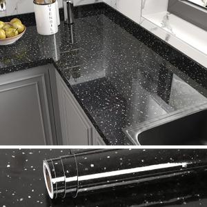 VEELIKE 118''x32'' Wide Black Galaxy Granite Contact Paper for Countertops Peel and Stick Waterproof Black Marble Countertop Contact Paper Self Adhesive Countertop Vinyl Wrap for Kitchen Bathroom