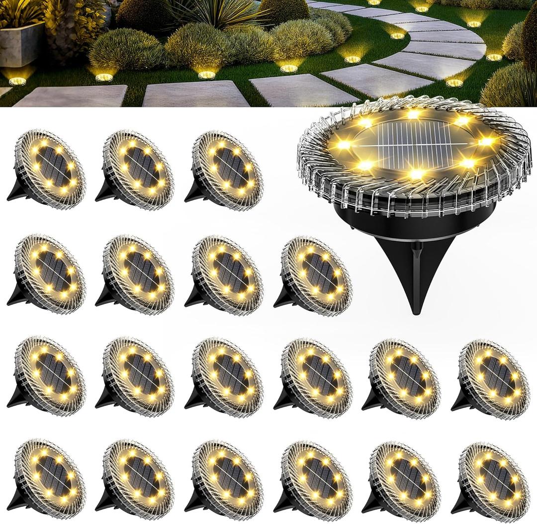 PATIOWIN 20 Pack Small Solar Ground Lights, Pathway Lights Waterproof, Outdoor Solar Light for Garden, Driveway, Walkway, Backyard (Warm White)