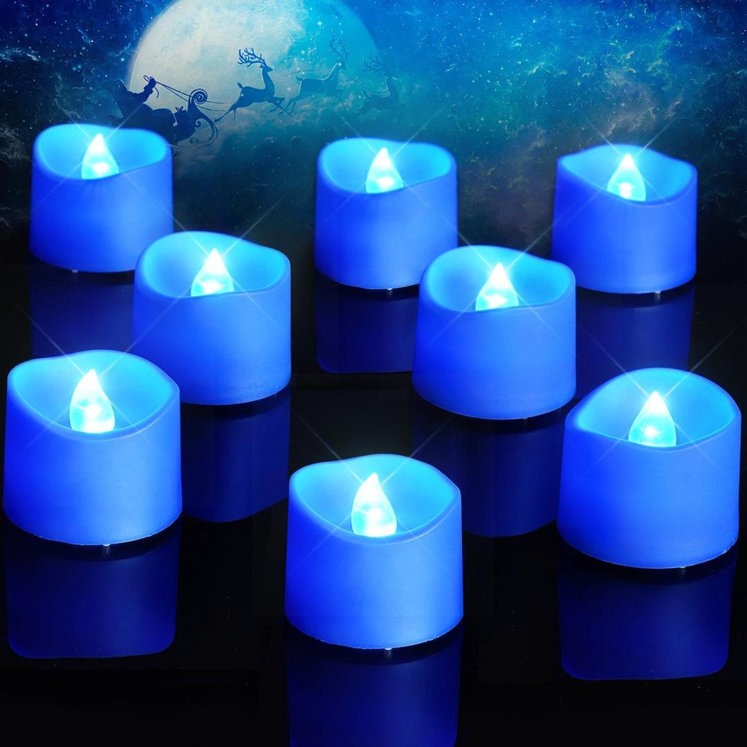 Homemory Blue Tea Lights Candles Battery Operated, 200+Hour Flameless Flickering Fake Electric LED Colored Tealights Candles for Wedding Table Decor, Theme Party, Anniversary, Proposal, 24-Pack