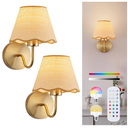 ADISUN Battery Operated Wall Sconce Set of 2, Gold Wall Lamps Rechargeable Bulbs for Living Room, Rattan Shade Wireless Wall Lights for Bedroom Living Room Hallway Kitchen(2 Bulbs Included)