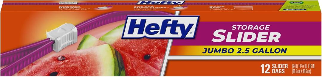 Hefty Slider Jumbo Storage Bags, 2.5 Gallon Size, 12 Count