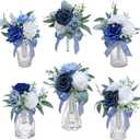 Marriwise Set of 6 Navy Blue Assorted Wedding Flower Centerpieces Pre-Made Mini Bridesmaid Bouquets Artificial Floral Rose Table Decor for Outdoor Beach Wedding Decorations Shower Home Decor