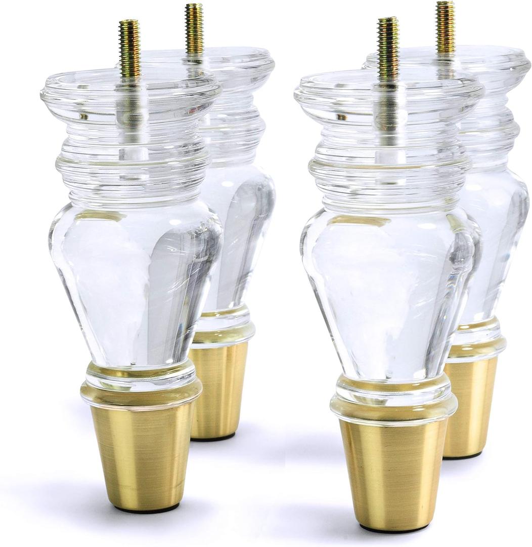 Acrylic Clear Furniture Legs Replacement Sofa Couch Feet Mid Century Decor for Cabinet Dresser Home DIY Legs Set of 4 (5.9inch)