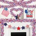 50FT 4th of July Patriotic Tinsel Garland Decorations, Red White and Blue Tinsel with Flag Metallic Glitter Hanging Garland for Memorial Day 4th of July Independence Day Indoor Outdoor Decor