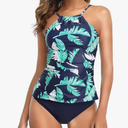 Tempt Me Two Piece Tankini Set Tummy Control Swimsuit for Women High Neck Top with Bottom Bathing Suits Ruched Swimwear,Size Large