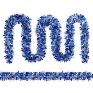 2 x 33FT Christmas Garland, Blue and Silver Tinsel Garland Shiny Hanging Garland for Home Tree Door Mantle Indoor Outdoor Holiday Xmas Party Decor