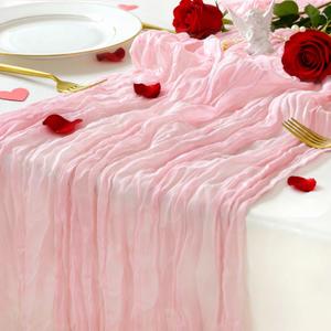 Sioloc Light Pink Cheesecloth Table Runner 120 x 35, Soft Gauze Boho Wedding Valentines Table Decor for 10ft Table, Romantic Party, Baby Shower, Bridal Shower, Home & Event Decor (1pc)
