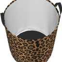 Leopard Cheetah Round Laundry Hamper Wildlife Fur Print Storage Basket Toys Clothes Organizer Bin For Home Bathroom Bedroom Dorm Nursery, 38l