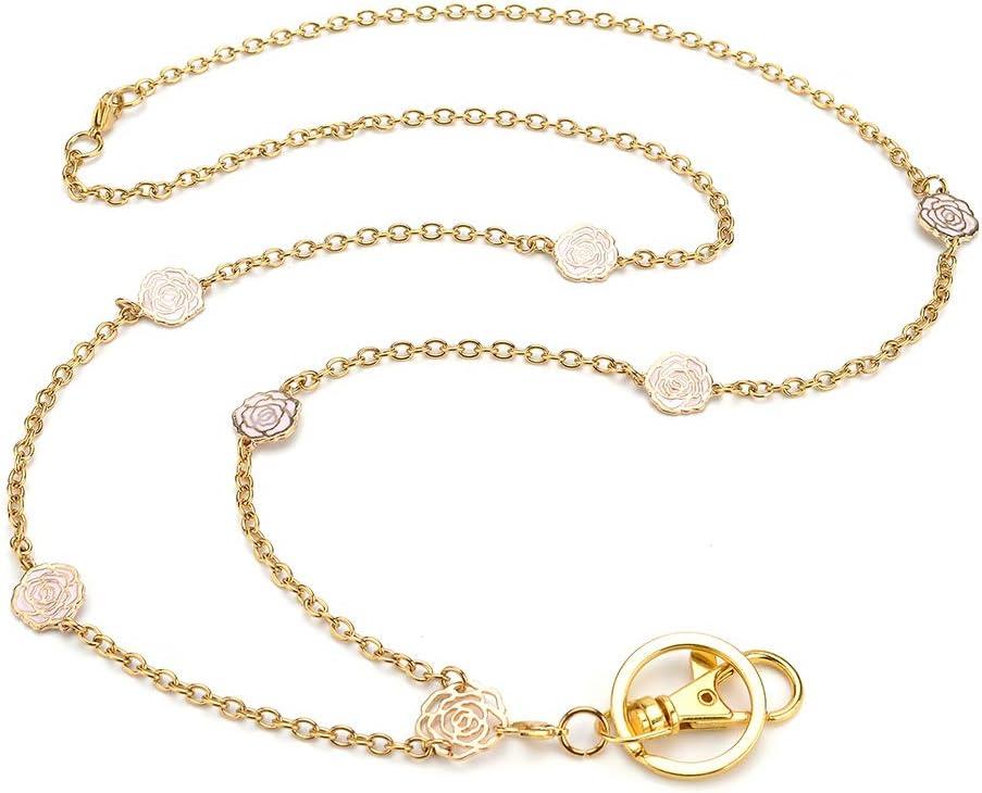 ID Lanyard for Women, Perfect for Employee Id Badges and Keys, Perfect for Nurses and Teachers, Office Glasses Stainless Steel Chain (Gold)