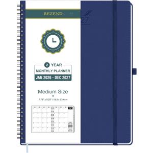 BEZEND Monthly Planner 2026-2027 (Spiral-7" x 9") 2 Year Calendar Book with Note Pages - Jan 26 to Dec 27-120 GSM Paper, Inner Pockets, Laminated Tabs, Vegan Leather Softcover - Blueberry