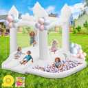 FINCOME White Bounce House, Inflatable Bounce Castle with Double Slide Ball Pit 370W Blower Bouncer for Toddler, Bounce House Bouncy Castle for Indoor Outdoor Backyard Wedding Kids Birthday Party