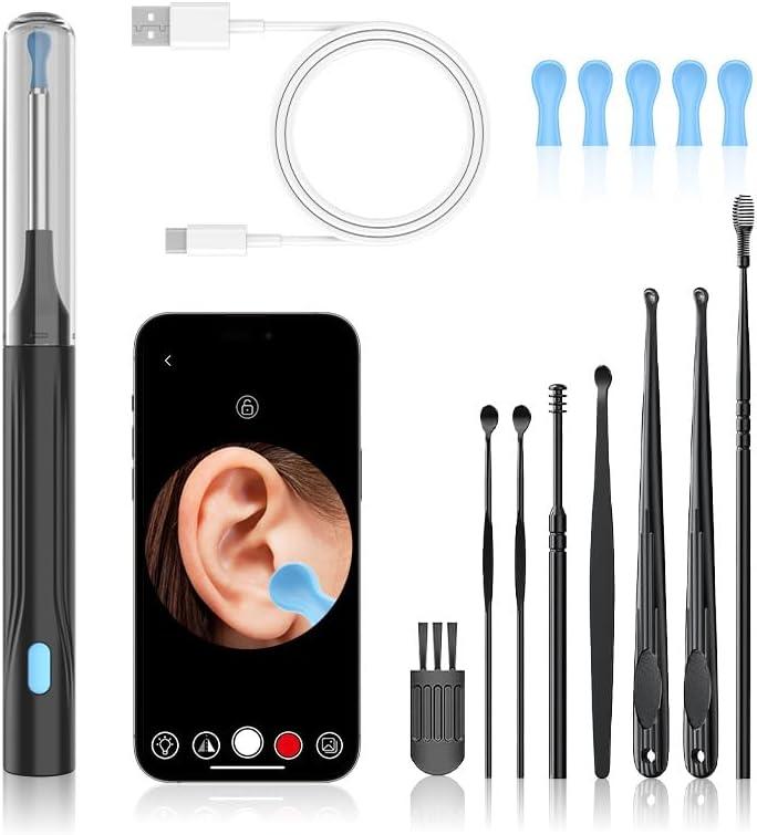 Wireless Visual Ear Wax Removal Tool with Camera,1080P FHD WiFi Ear Cleaner, 8 Pcs Reusable Ear Pick Set, Compatible with iPhone, iPad & Android Smart Phones, for Adults & Kids Home Use