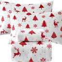 Softan Christmas Fleece Sheets Full Size, Flannel Like Soft, Fuzzy Warm Plush Sheets, Velvet Polar Microfleece Bedding for Winter, Deer Print Red