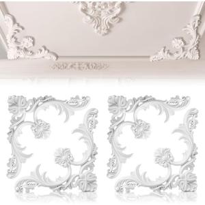 4 Pcs Ceiling Molding Kit Corners Murals Trim French Style Accent Wall Decor for Interior Medallion Ceiling with Flowers Pattern Decorative Panels for Wall (13.4 x 13.4 in,Classic)