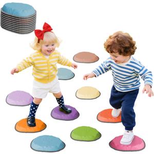 Stepping Stones for Kids, 10 PCS Non-slip Toddlers' Balance Sensory Toys, Indoor & Outdoor Play, Obstacle Course Game for Children Promoting Coordination and Motor Skills, Ages 3 4 5 6 7 8+