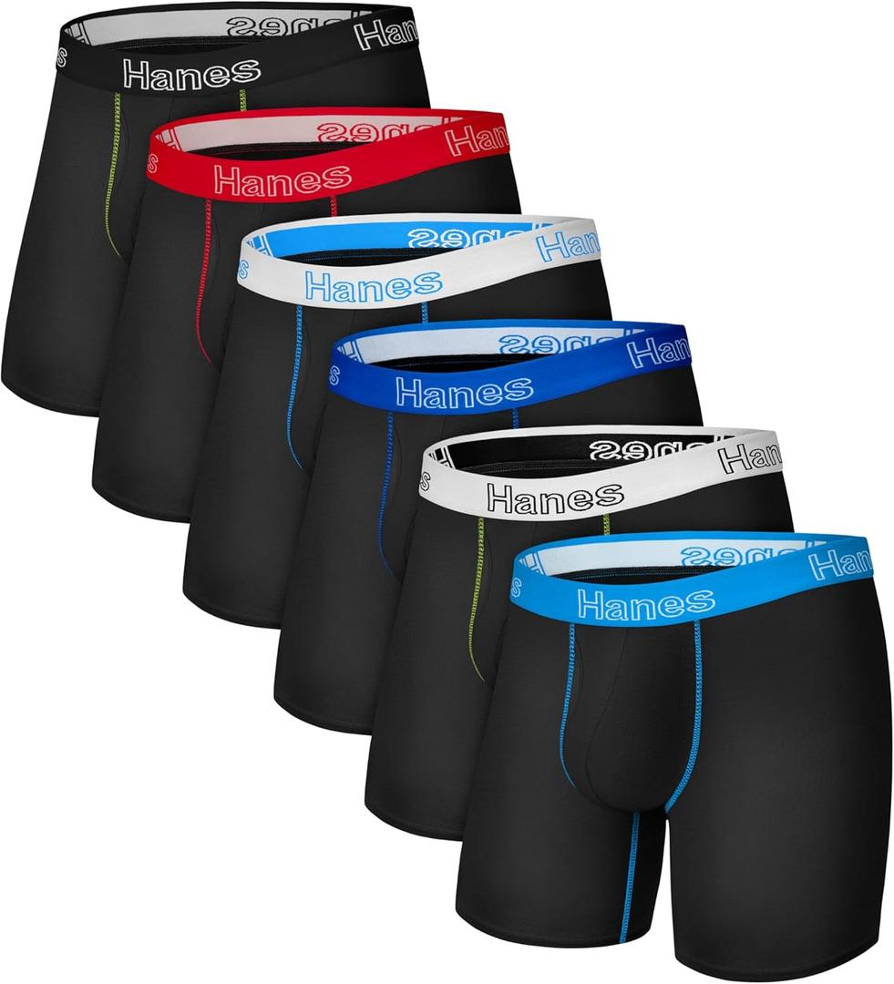 Hanes Men's Boxer Brief Underwear Pack, Stretch Cotton Boxer Briefs for Men, Moisture-wicking, 6-pack (Medium, Black Color Band - 6 Pack)