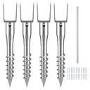 VEVOR Ground Screw, No Dig Ground Anchor 4 Pack 3.94 x 2.76 x 27.56 in DIY Screw in Stake, Includes 6 Lag Bolts & a Rebar, U-Shape Heavy Duty Steel Post Holder, Great for Mailbox and Fence Posts