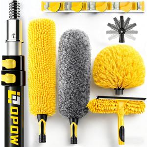 20 Foot High Ceiling Duster Kits with 5-12ft Heavy Duty Extension Pole, High Reach Duster for Cleaning, Microfiber Feather Duster, Cobweb Duster, Ceiling Fan Duster, Window Squeegee & Cleaner