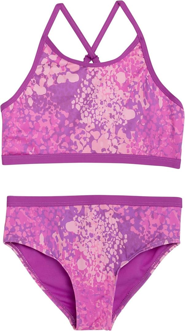 Lands' End Girls' Swim UPF 50+ Adjustable Strap Bikini Set (X-Small, Neon Purple)