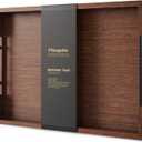 Bamboo Serving Tray with Metal Handles,17x12in Ottoman Decorative Trays Platter for Coffee Table,Living Room,Bar,Party,Large(Brown)