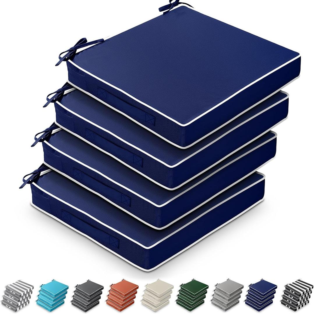Leinuosen 4 Pcs Patio Cushion Covers 19'' x 19'' x 3'' Outdoor Cushion Covers Replacement Waterproof Slipcover Furniture Protectors with Zipper Ties Handle, Cover Only(Navy Blue)