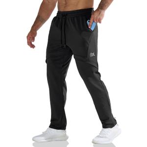 BROKIG Mens Inmesh Sweatpants Open Bottom, Cotton Athletic Workout Pants Drawstring Casual Gym Joggers with Pockets (Medium, Black)