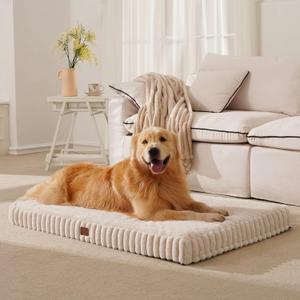 Orthopedic Dog Bed for Medium Dog, Waterproof Pet Bed,Non-Slip Bottom and Egg-Crate Foam with Removable Washable Cover Crate Bed, Cream, 30"x20"x3"
