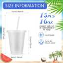 Rtteri 15 Pcs Reusable Cups with Straws and Lids 16 oz Glitter Tumblers Plastic Party Favor Cups with Lids Travel Mug Tumbler for Easter Graduation Party Iced Beverage Water(Clear)