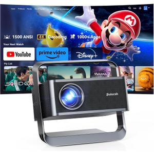 Polocsh Smart Projector 1080P 4K Support with WIFI 6 and 2-Way Bluetooth 1500ANSI Auto Keystone Electric Focus Mini Projectors Home Theater Movie Outdoor Portable Projector (Black)