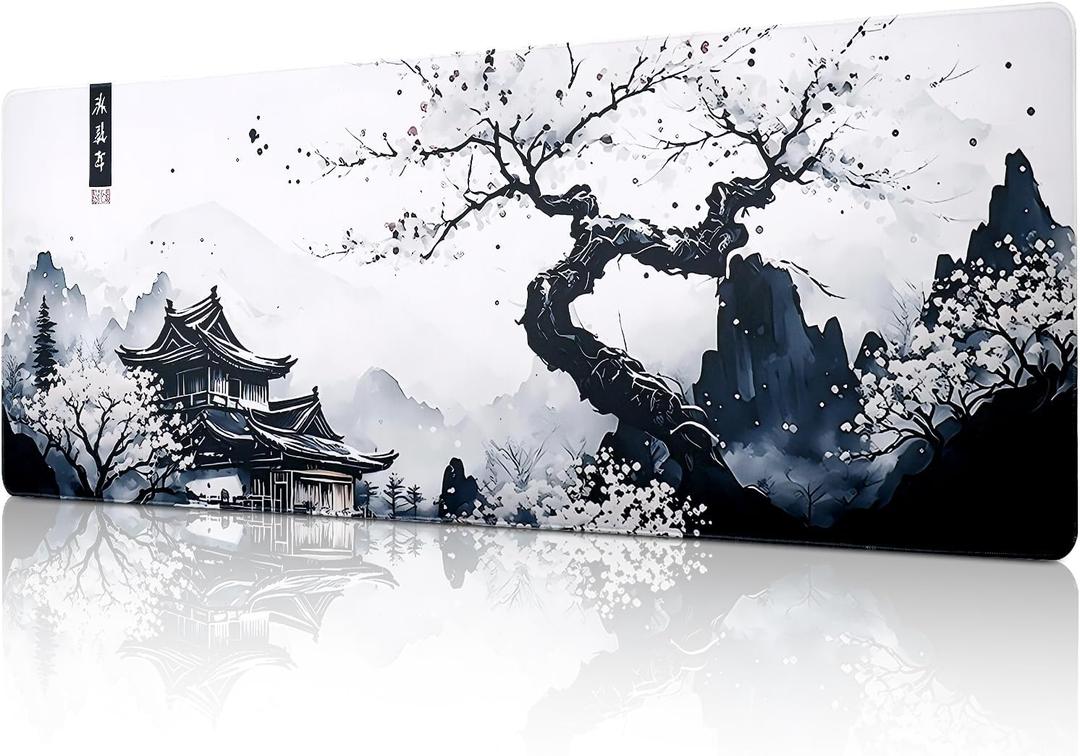 Japanese Mouse Pad, Large Japanese Desk Mat, XL Anime Gaming Keyboard Mat, Non-Slip Rubber Base, Big Extended Mousepad for Home Office, 47.2 x 15.7, 47.2L x 15.7W inches