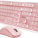 SEUNKWANG V3 Wireless Keyboard and Mouse with Single Backlit, Metal Panel, Bluetooth/2.4G Rechargeable Computer Keyboard and Mouse Combo Silent Lighted Full Size Cute Keyboards-Pink