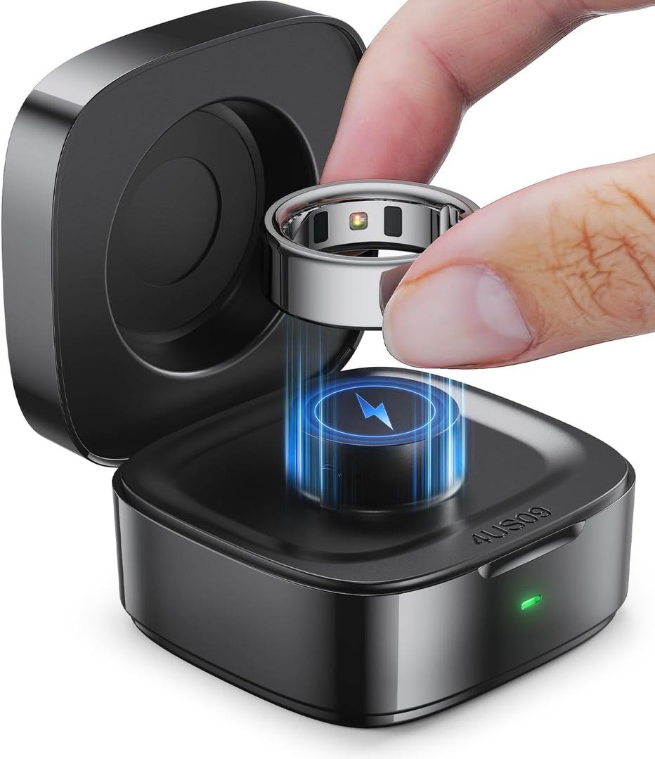 Wireless Charging Case Compatible with Ou-ra Ring Gen 4 Charger, 600mAh Portable Travel Ring Charger Fast Charging Dock with USB-C Cable (Size 9-Black)