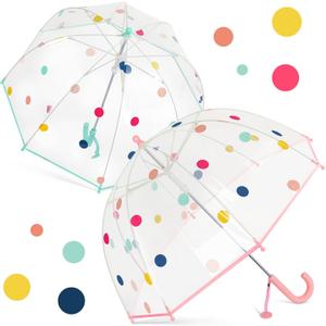 Fabbay 2 Pcs Kids Clear Bubble Umbrella with Easy Grip Curved Handle Transparent Bubble Umbrella for Toddler Girls, Under 6 Years Old